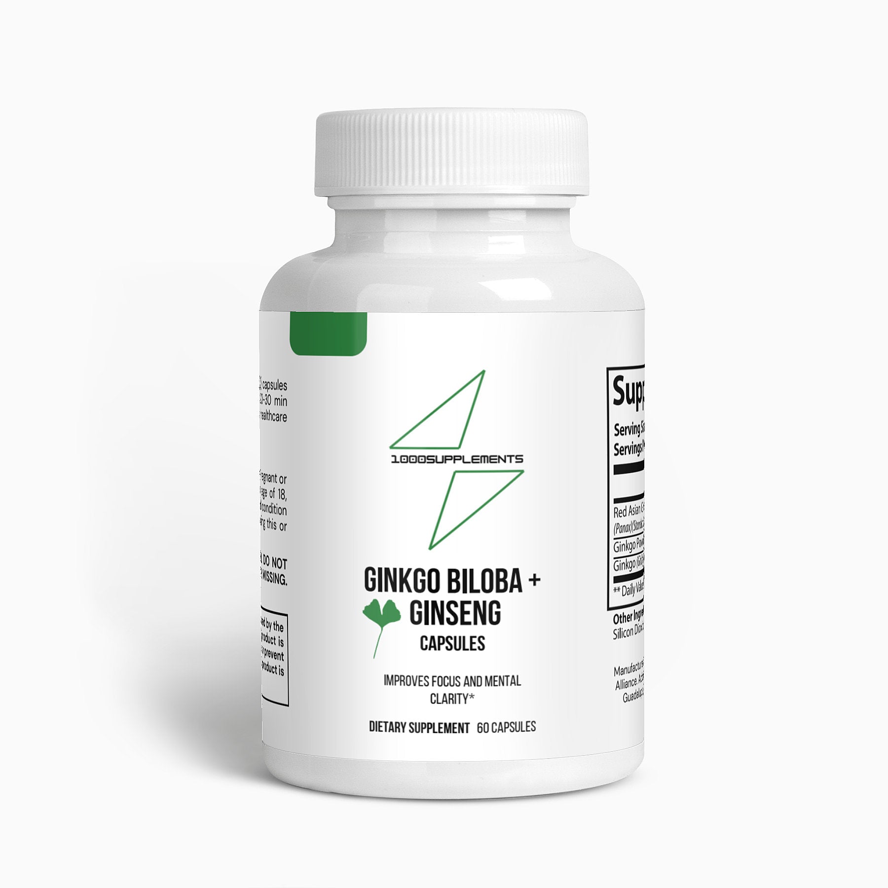 1000Supplements Gingko Biloba + Ginseng front side