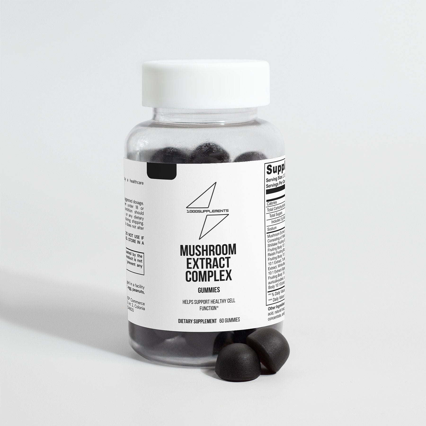 1000Supplements Mushroom extra clomplex front view with gummies