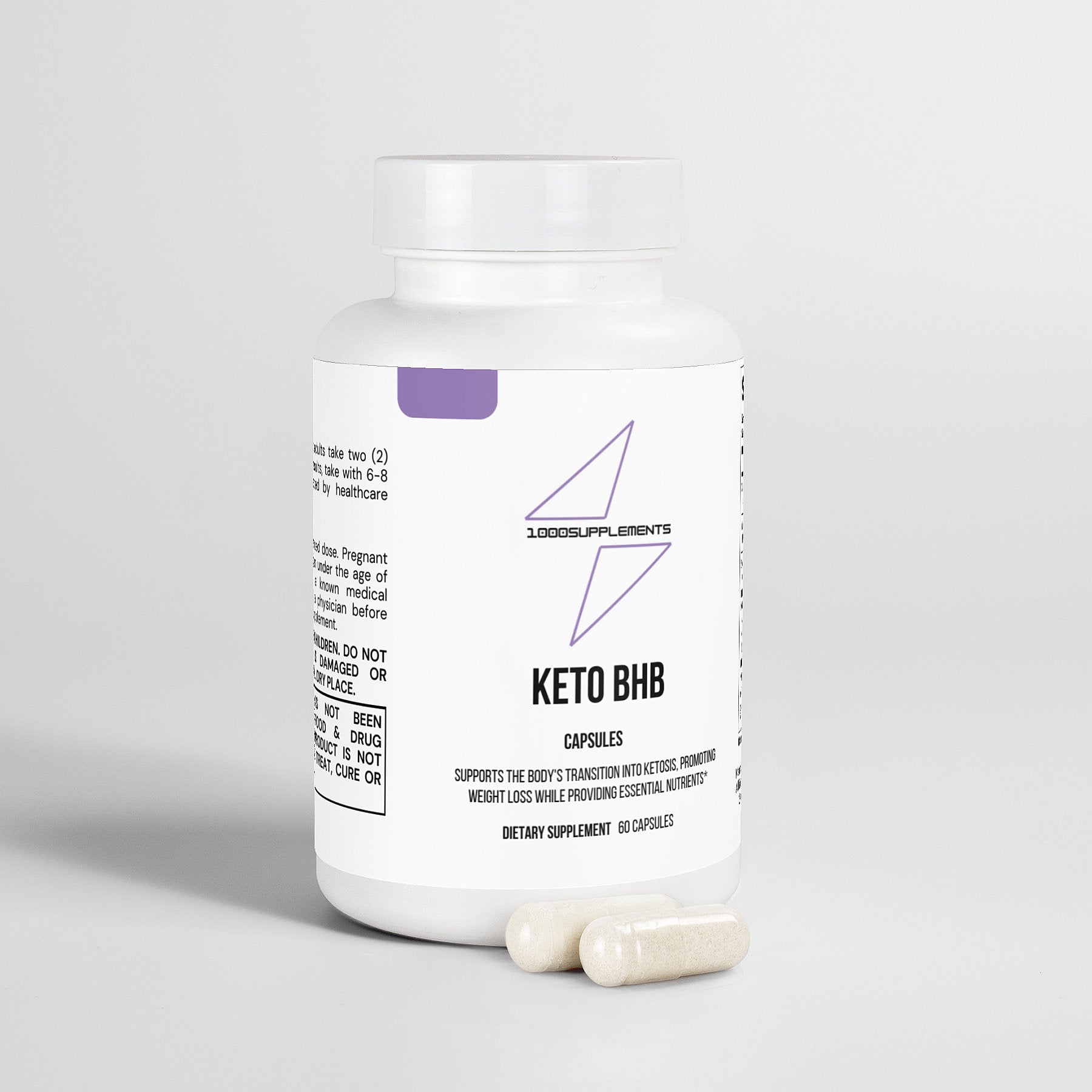 1000Supplements Keto BHB (capsules) side view with capsules