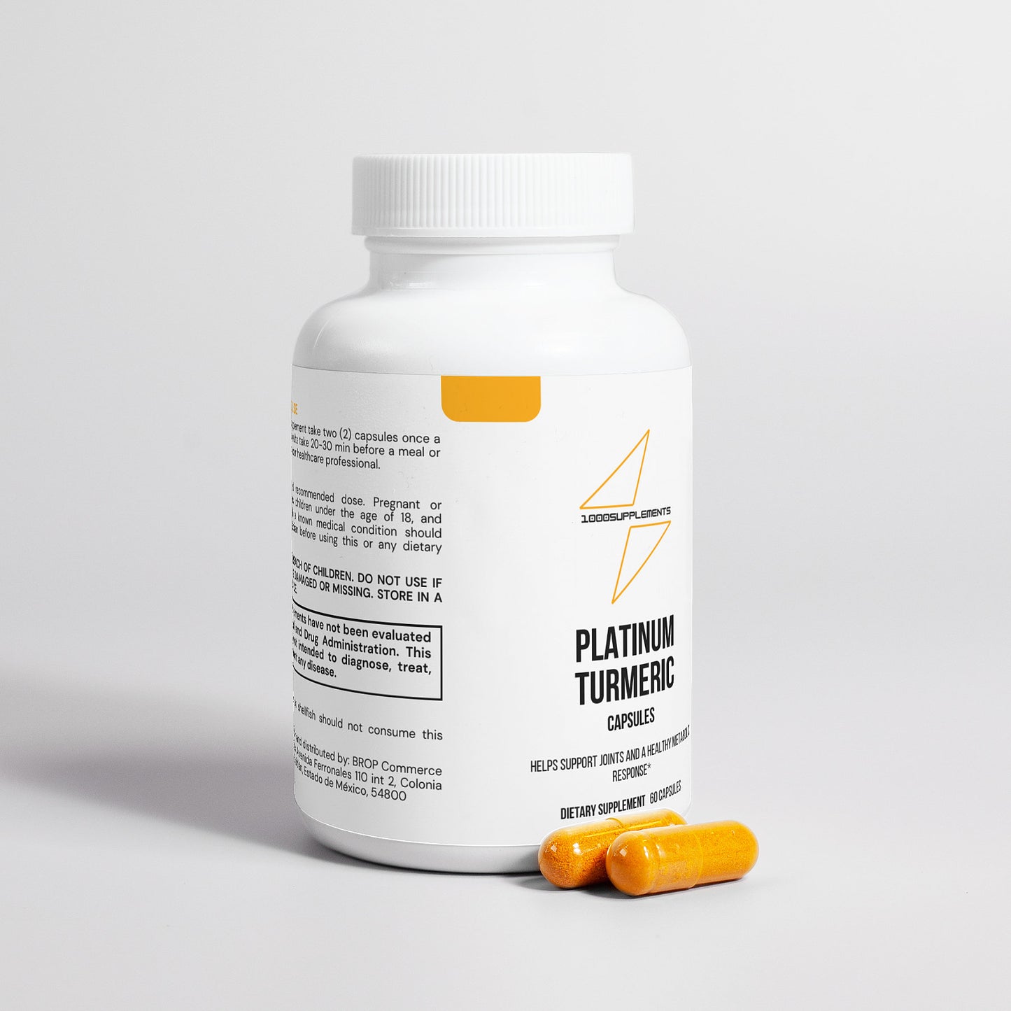 1000Supplements Platinum Turmeric front view with capsules