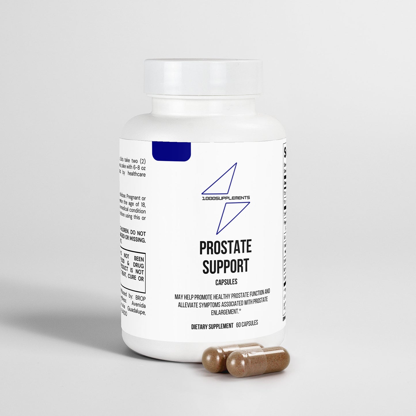 1000Supplements Prostate support front view with capsules