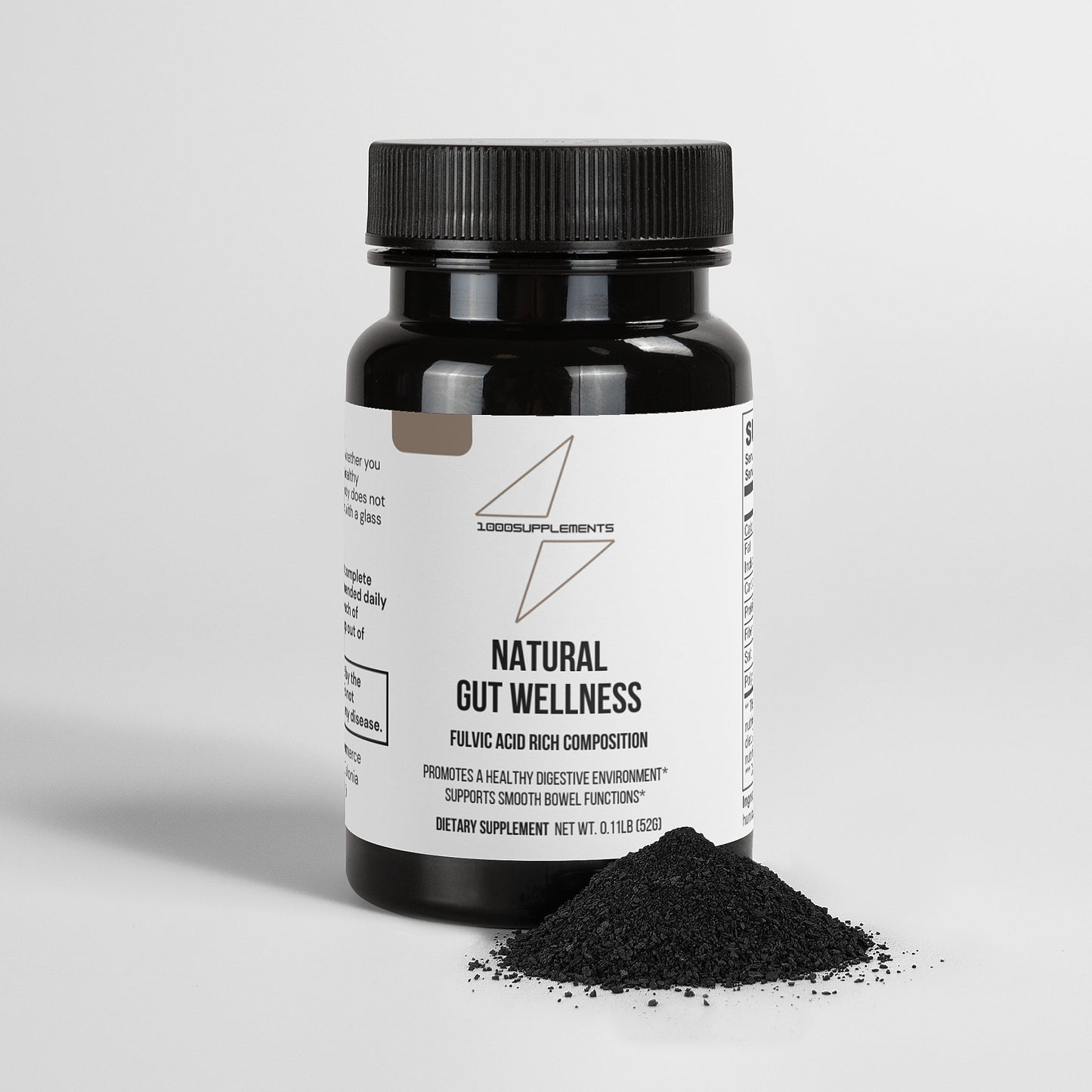 1000Supplements Natural Gut Wellness Powder front side with powder