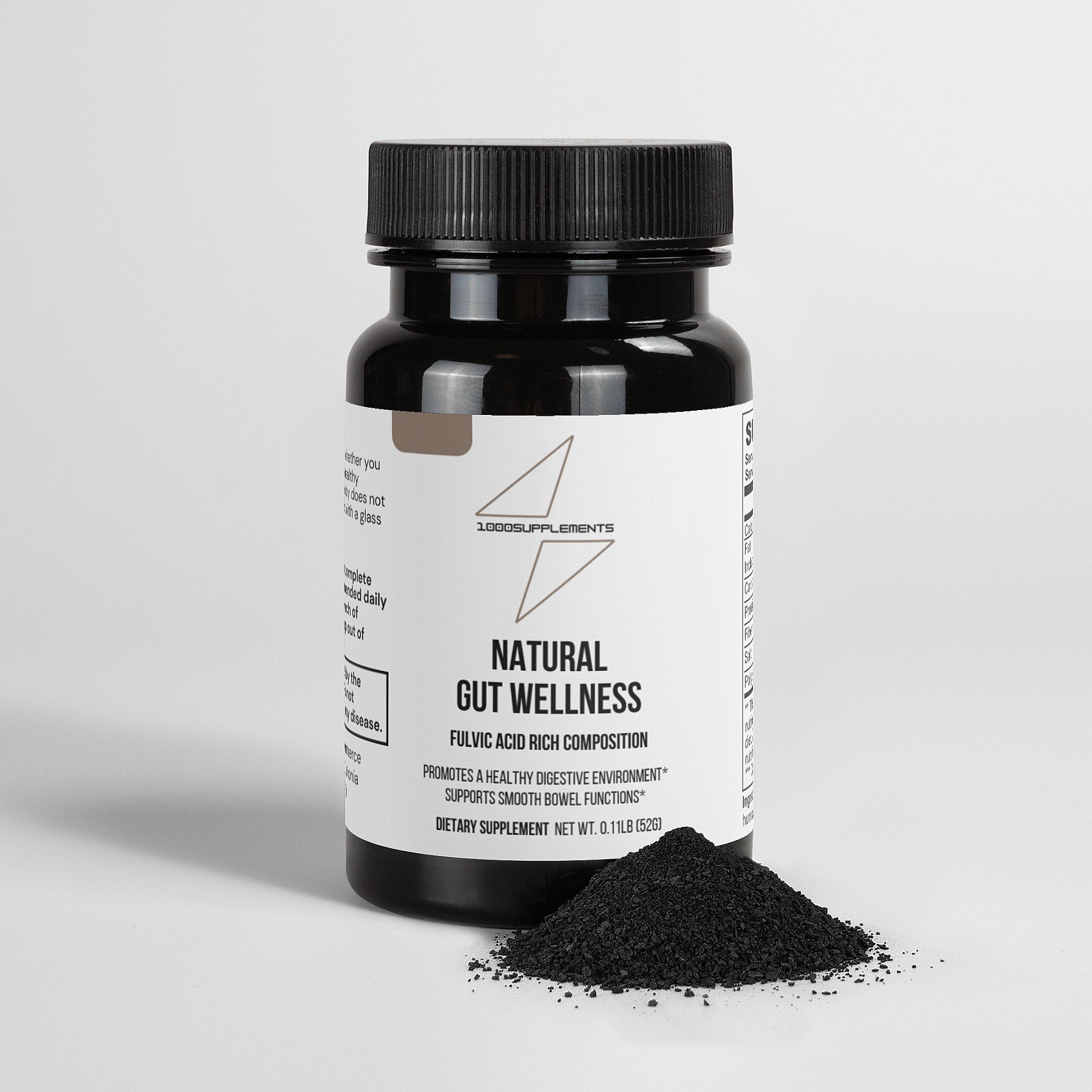 1000Supplements Natural Gut Wellness Powder front side with powder