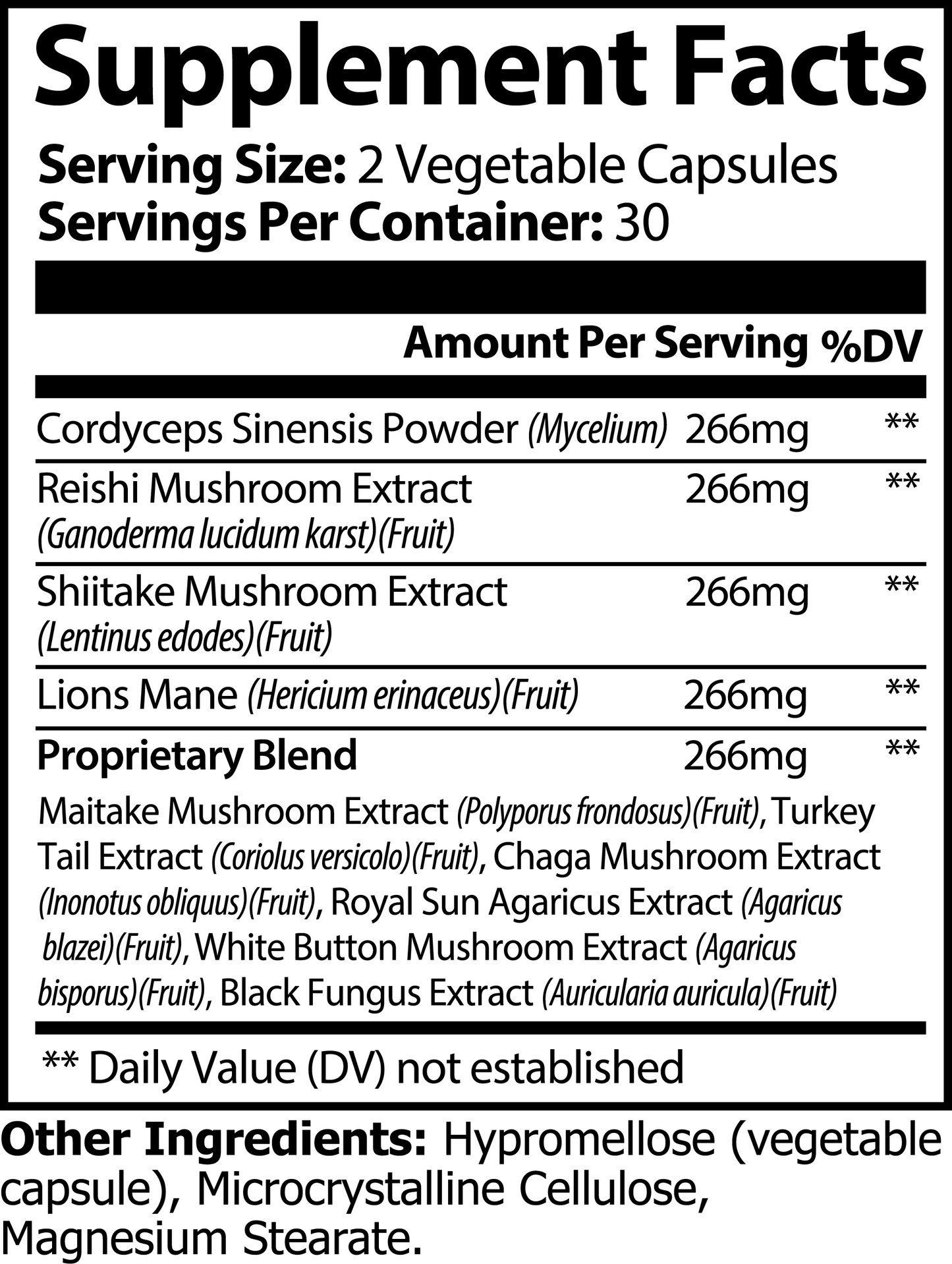 1000Supplements Mushroom 10X (capsules) label
