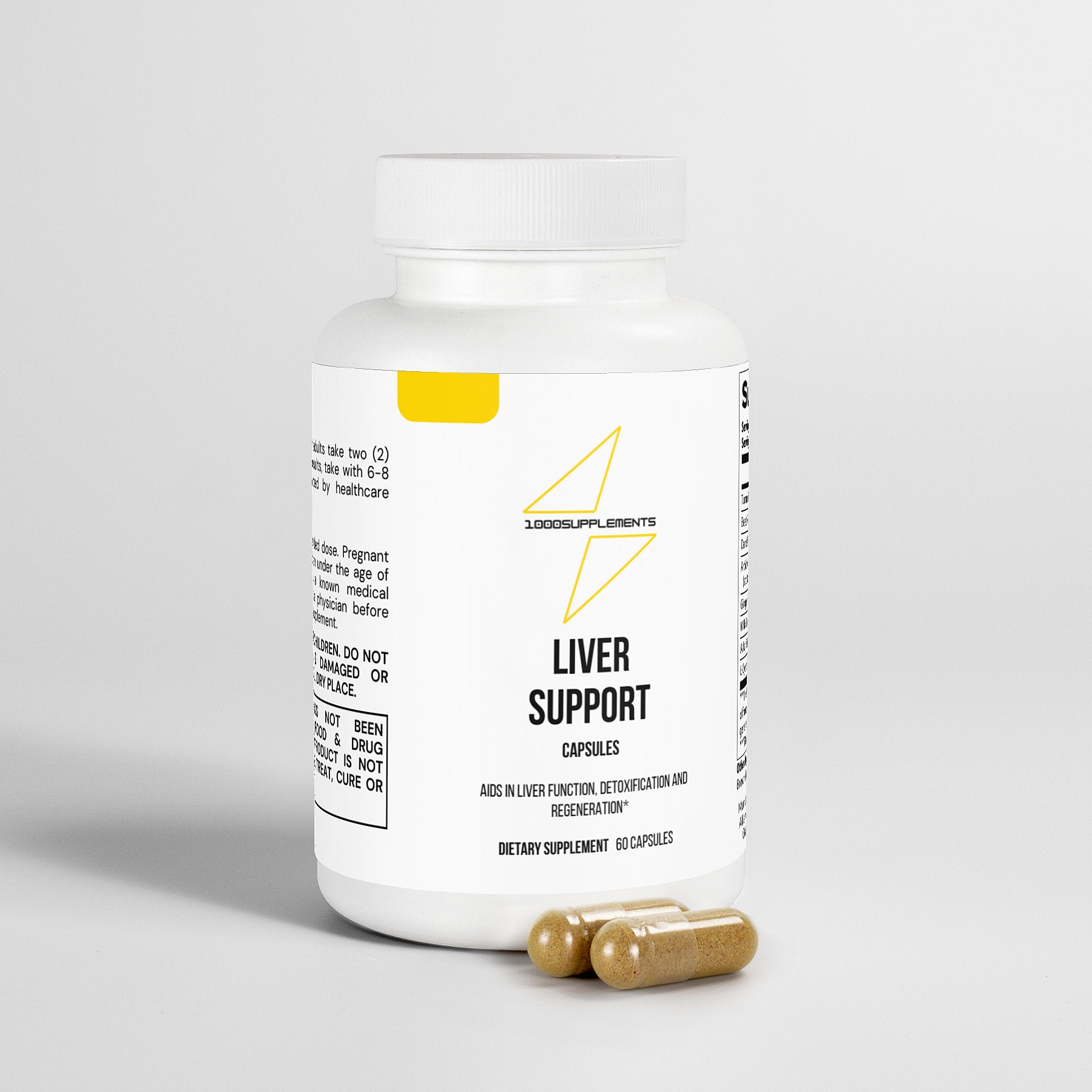 1000Supplements Liver support (capsules) side view with capsules