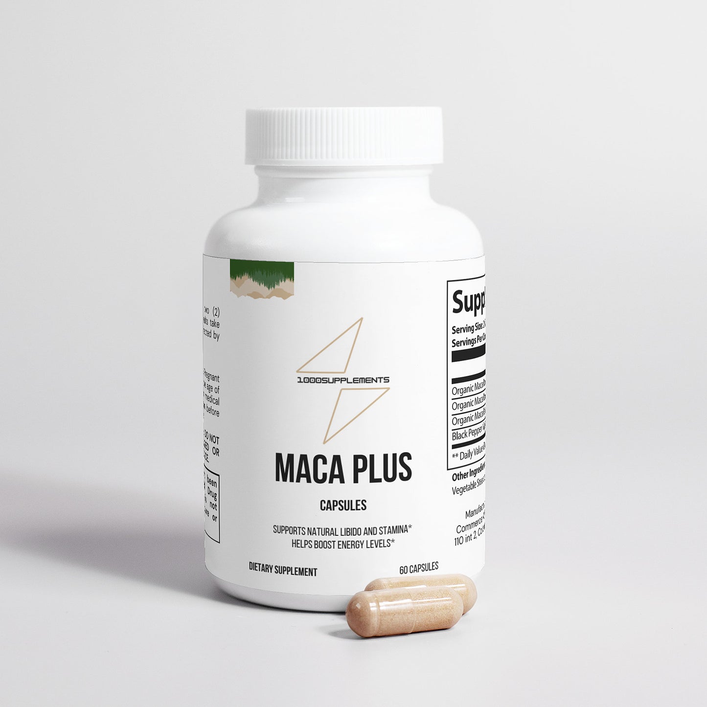 1000Supplements Maca Plus (capsules) front side with capsules