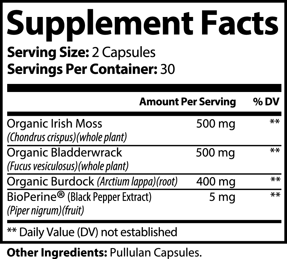 1000Supplements Sea Moss (Capsules) label