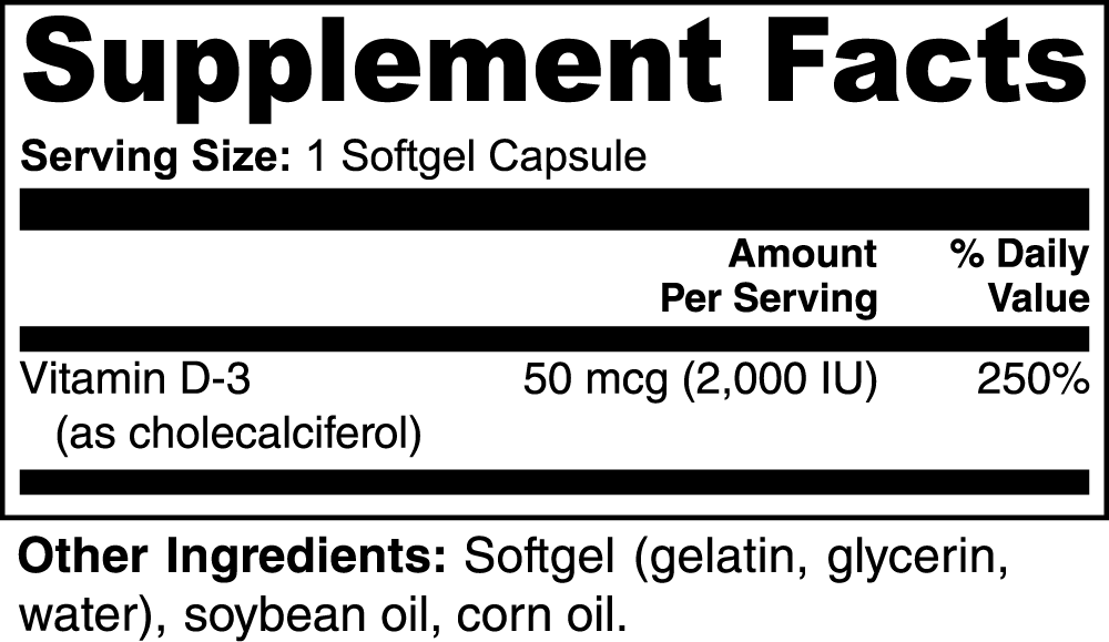 1000Supplements Vitamin D3 2,000 IU label