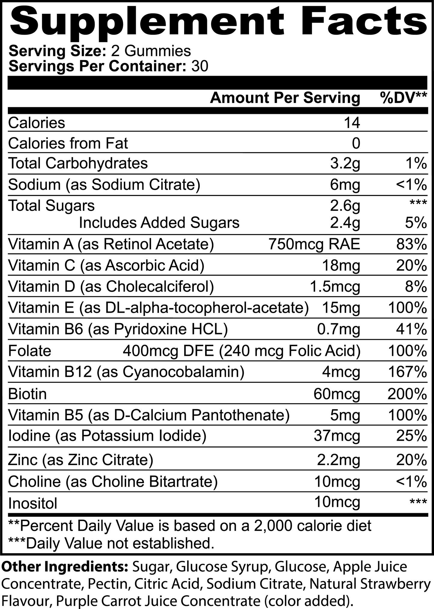 1000Supplements Multivitamin gummies (addult) label