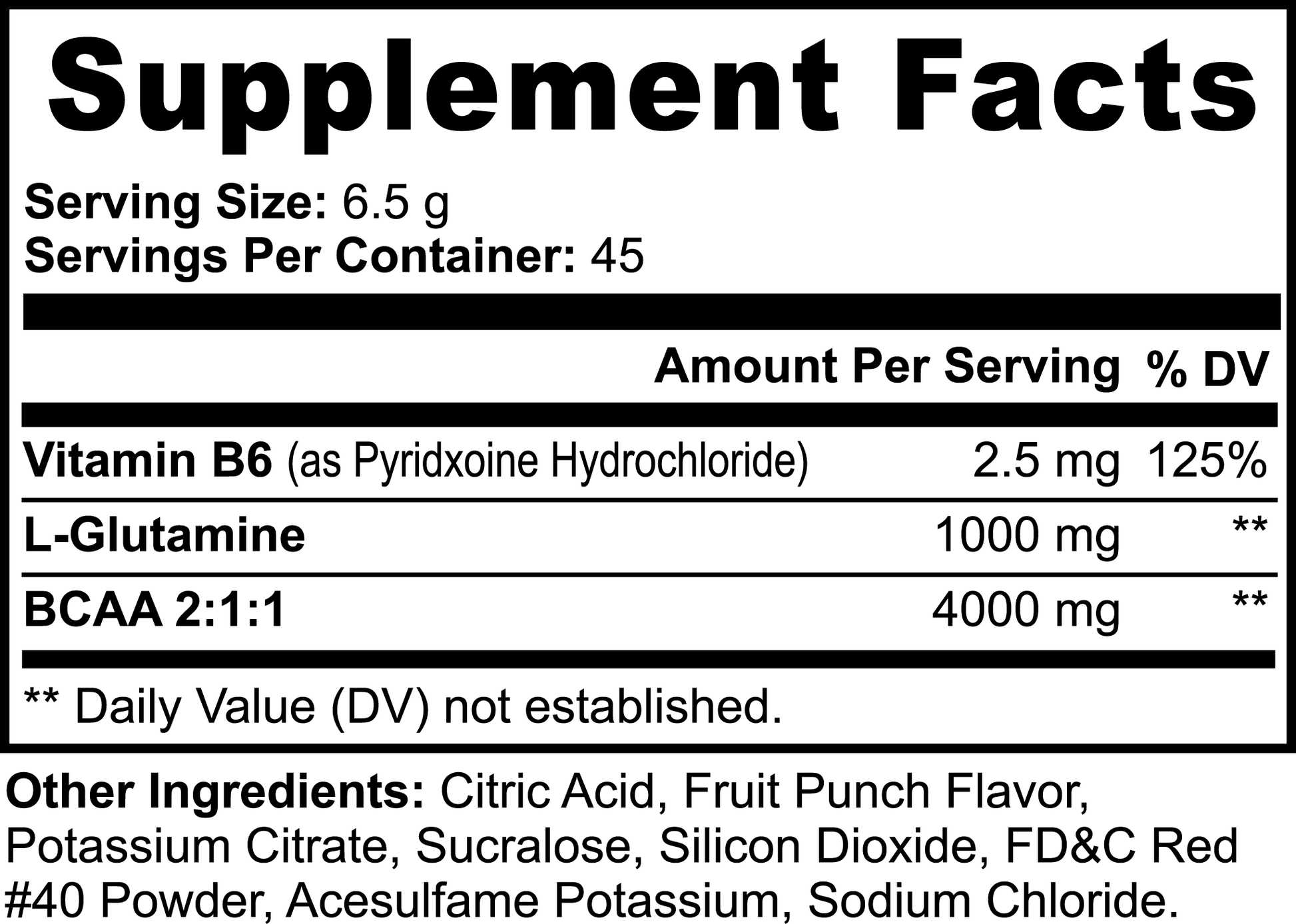 1000Supplements BCAA Shock Powder (Fruit punch) label