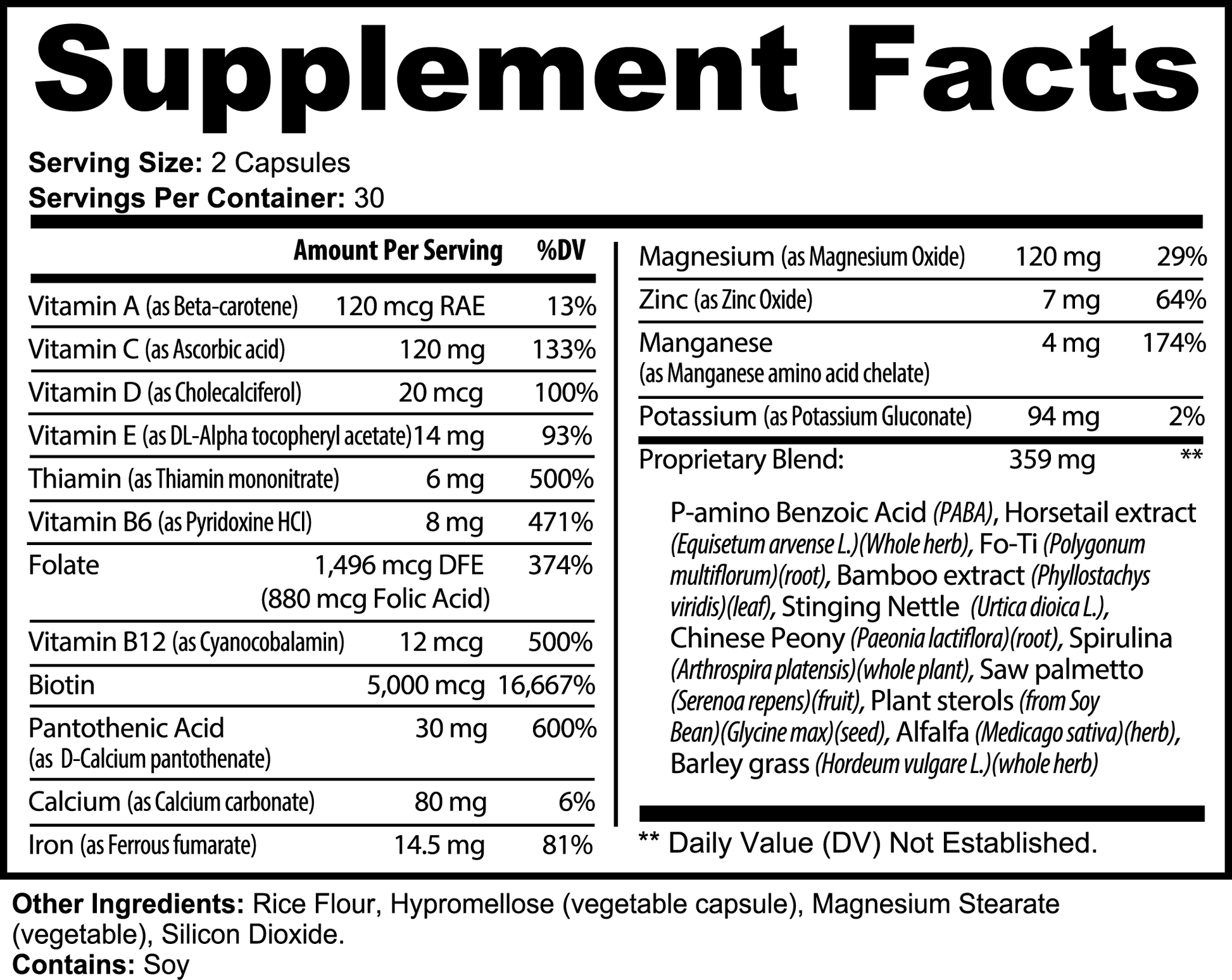 1000Supplements Hair,skin and nails essentials (capsules) label