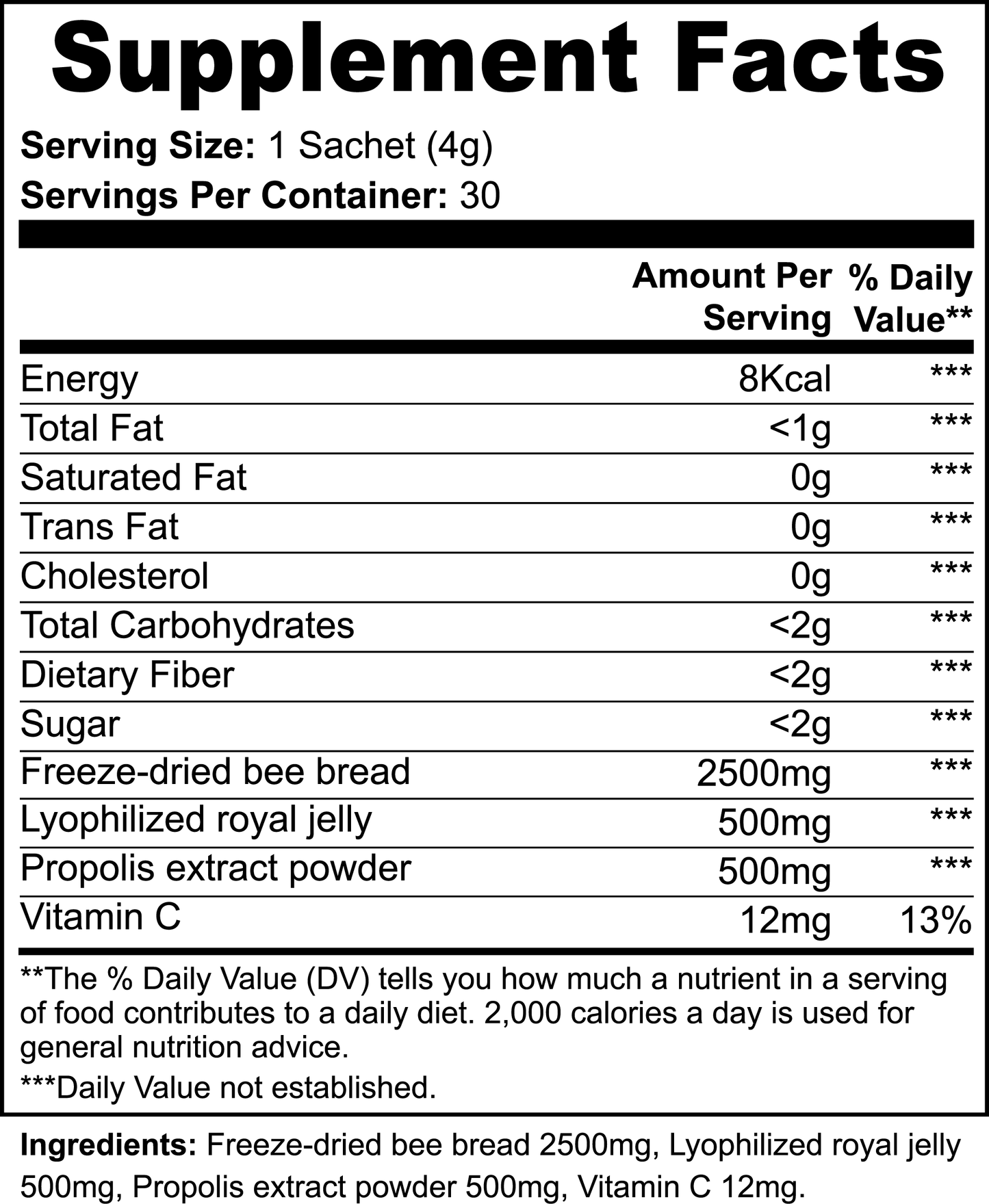 1000Supplements Bee Bread Powder label